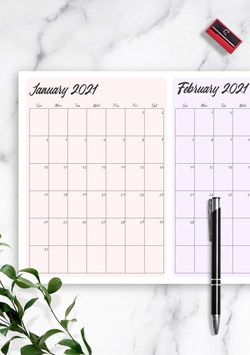 January 2021 Calendar - Download Printable Templates Pdf-2021 Calendar 2 Page