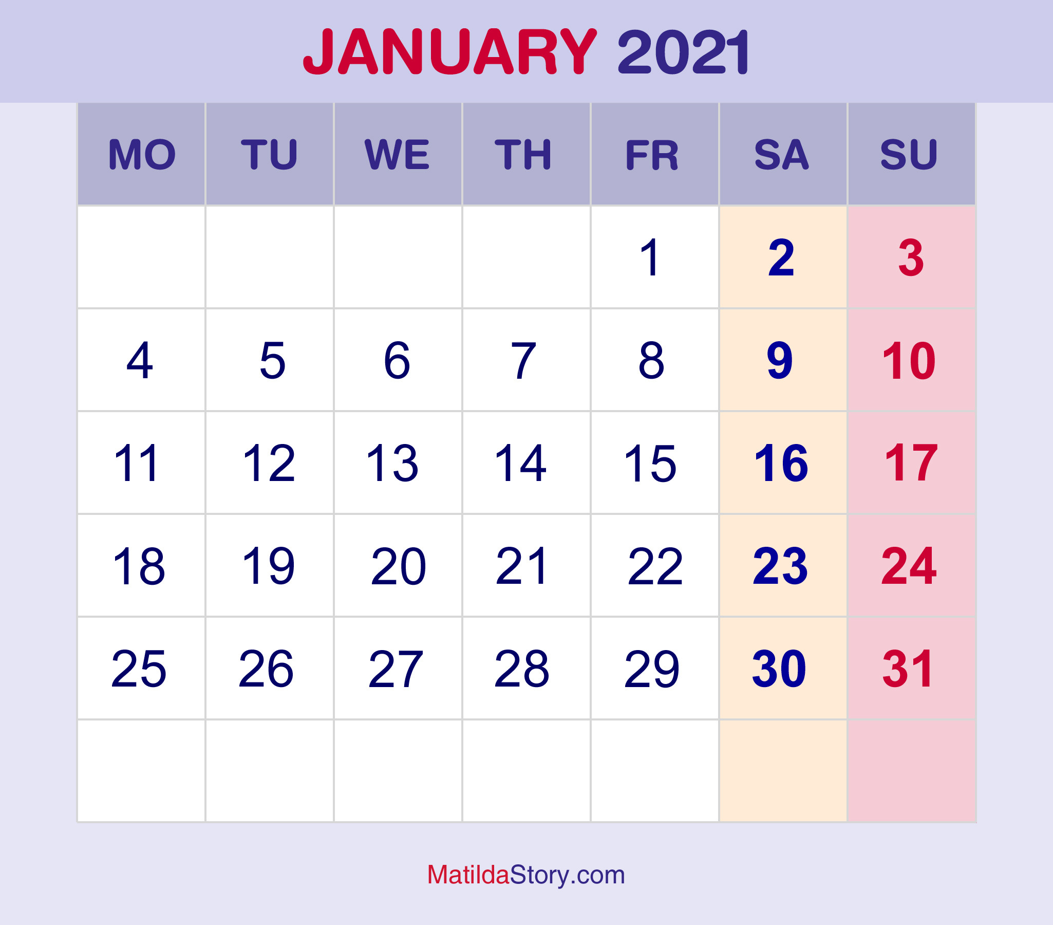 January 2021 Calendar Free Download : January 2021 Free-Free Printable Monthly Calendar January 2021