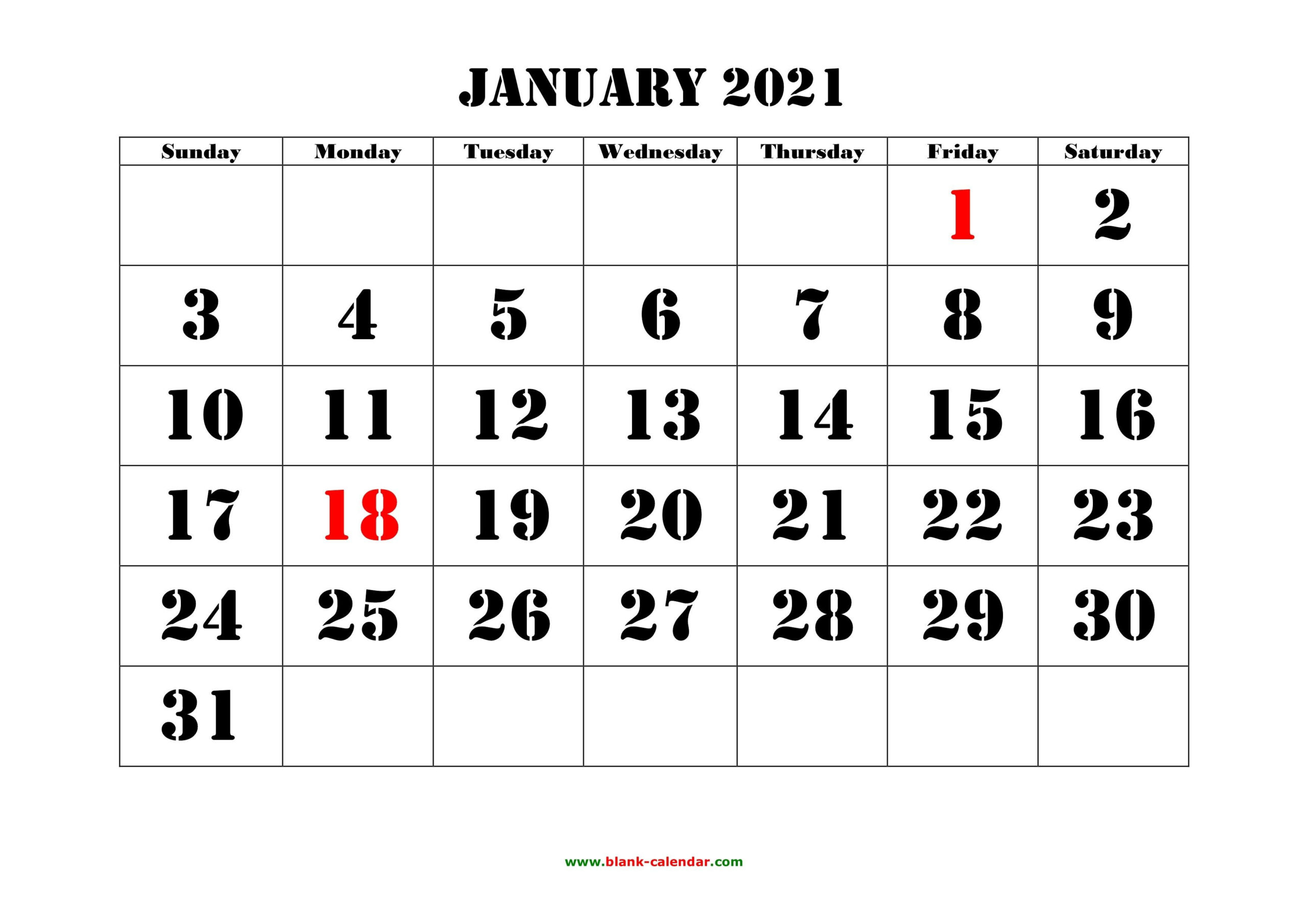 January 2021 Calendar - Free Download Printable Calendar-Blank Calendar Template 2021