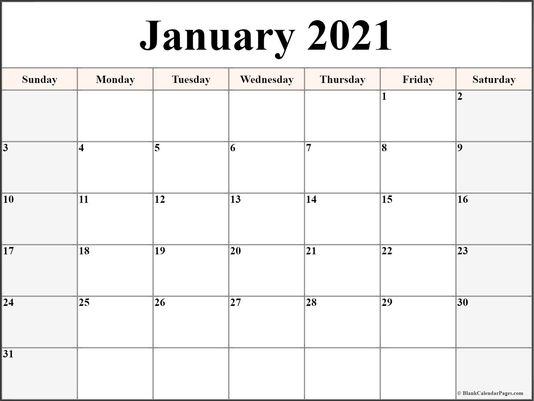January 2021 Calendar | Free Printable Calendar Templates-January 2021 Calendar Printable Free Monthly