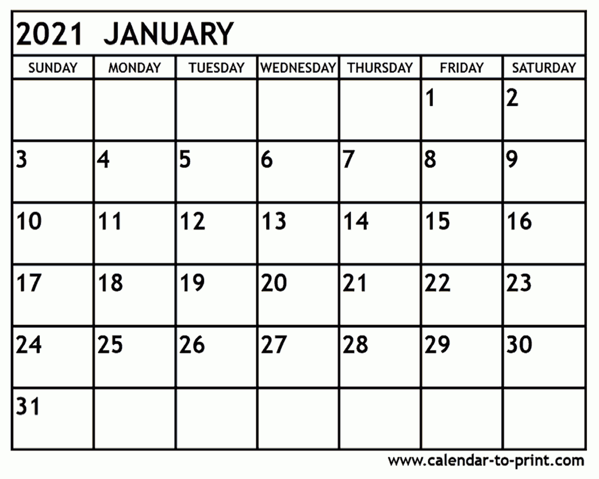 January 2021 Calendar Printable-Blank Calendar 2021 Printable Monthly