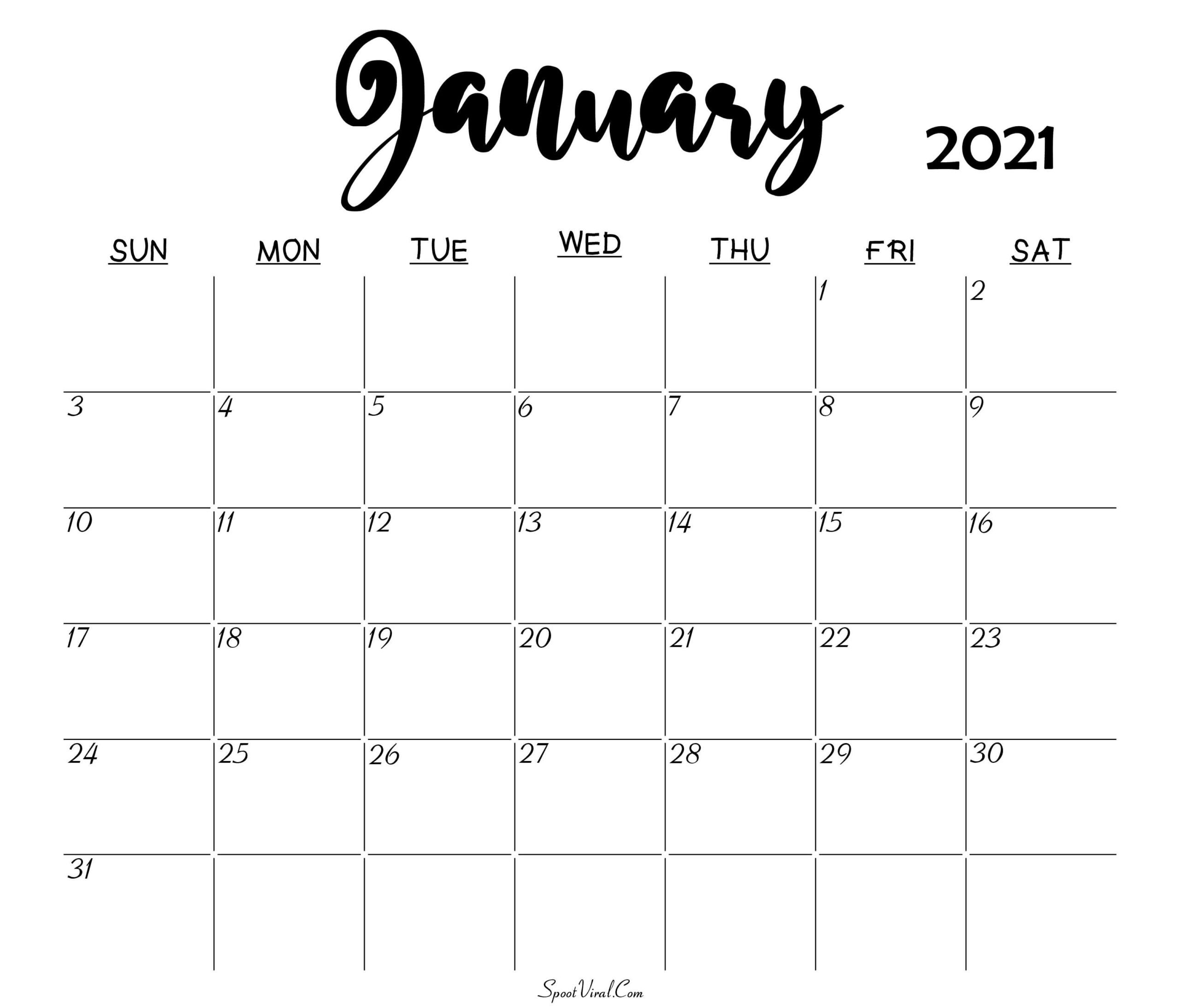 January 2021 Calendar Printable Free Monthly / January-Blank Monthly Calendar Printable 2021