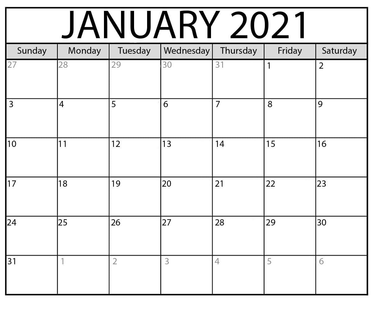 January 2021 Calendar Printable With Holidays - Printable-Fillable Calendar 2021 Free Printable