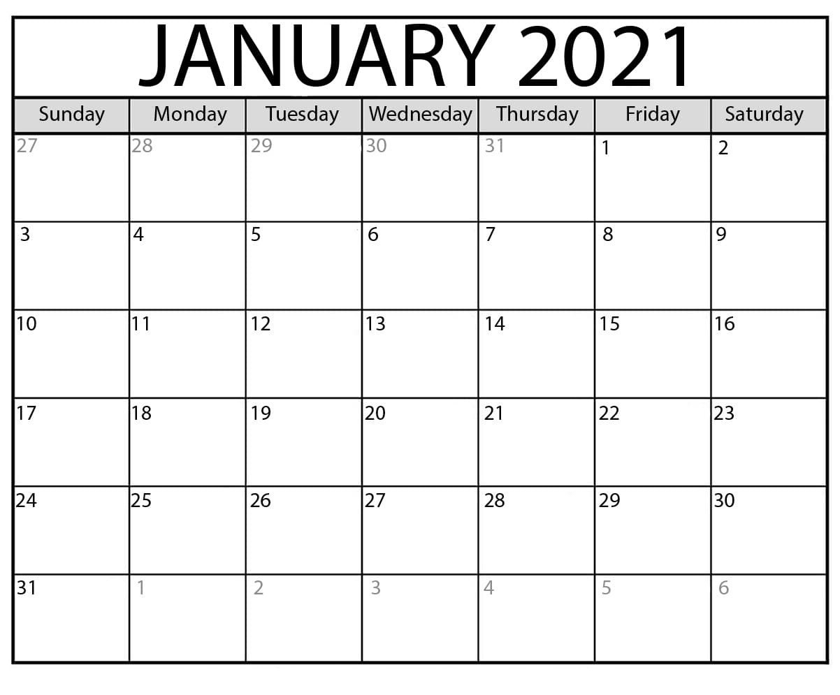 January 2021 Calendar Printable With Holidays - Printable-Free Printable Monthly Calendar January 2021