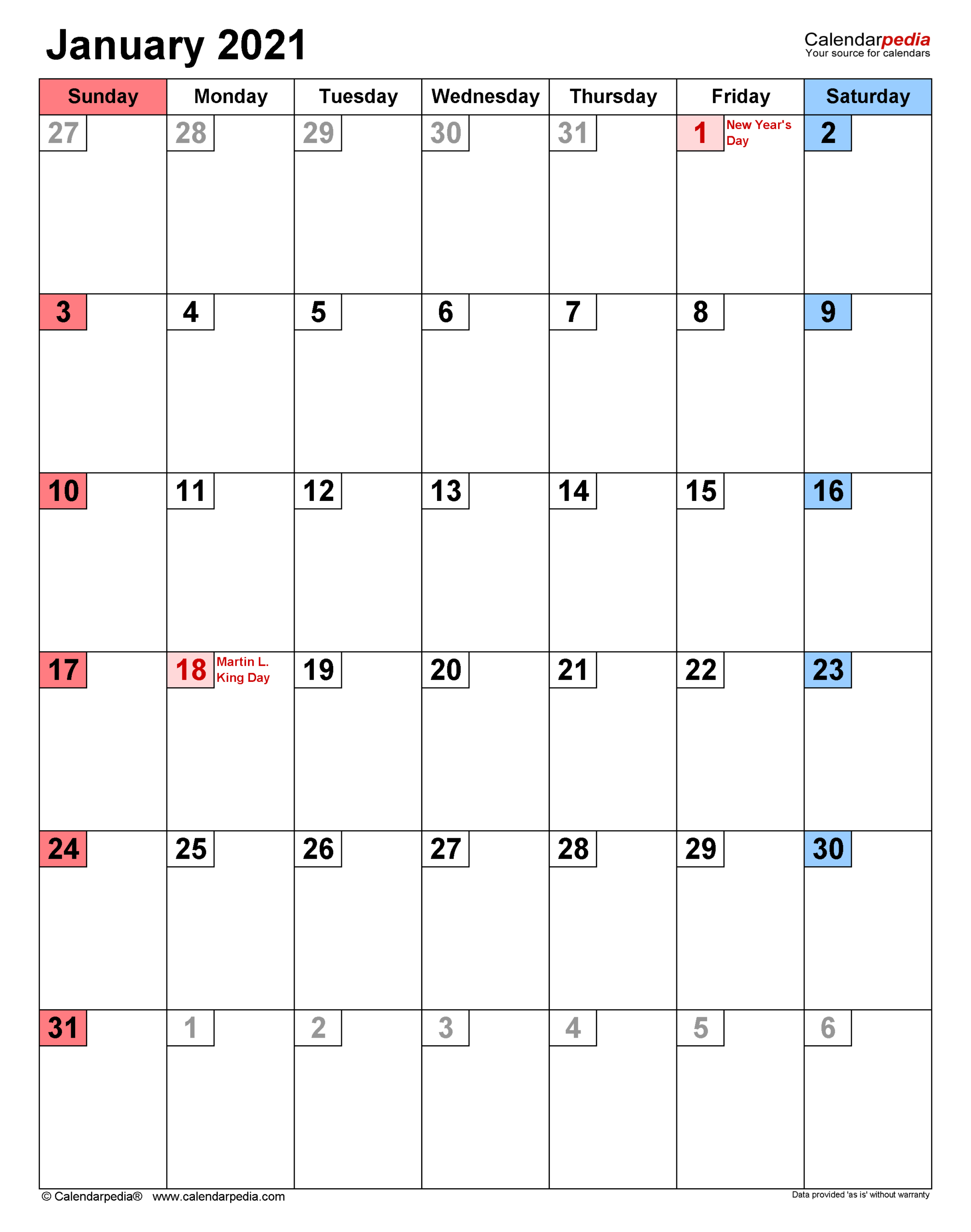 January 2021 Calendar | Templates For Word, Excel And Pdf-Ecxel Full 2021 Calendar Monday
