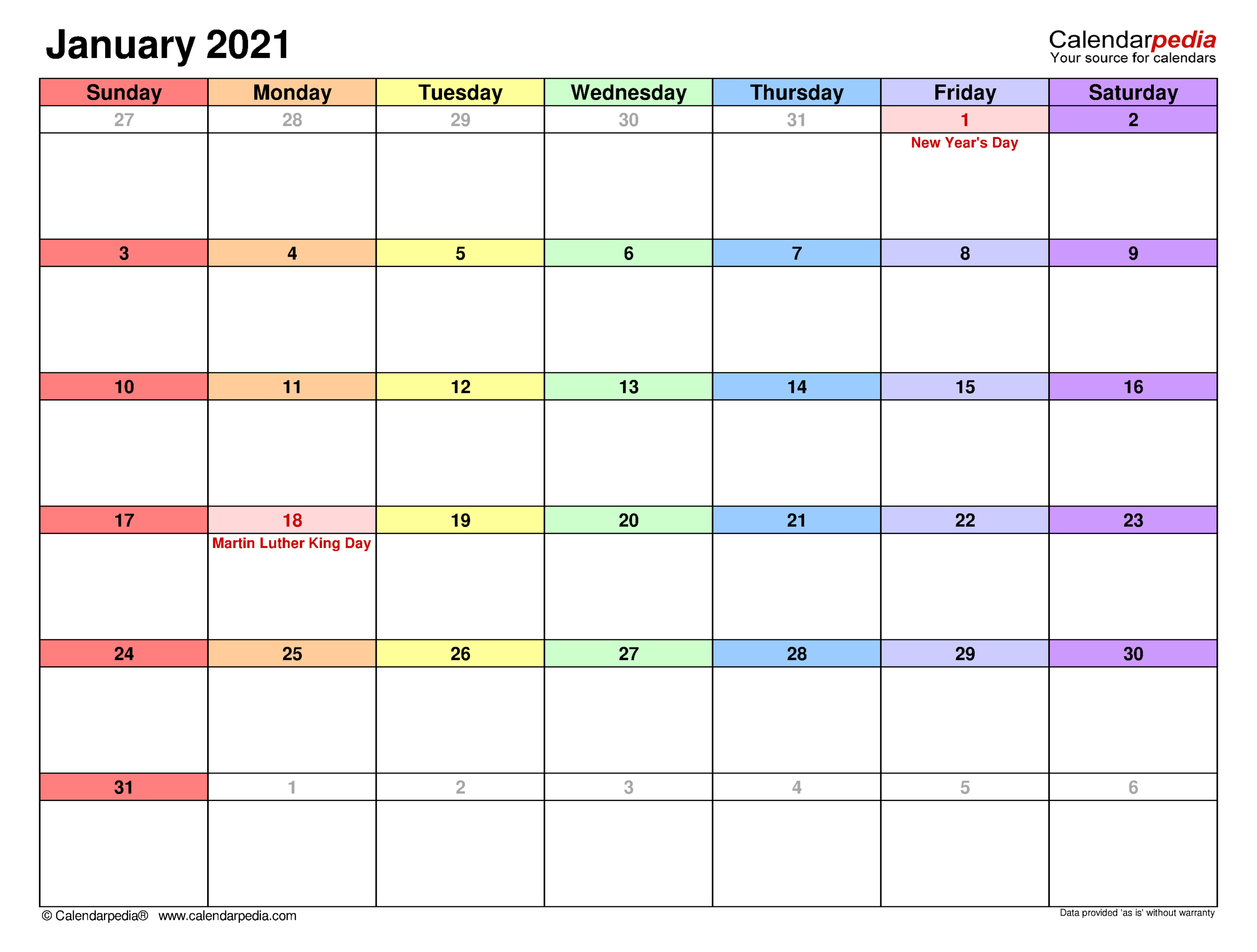 January 2021 Calendar | Templates For Word, Excel And Pdf-January 2021 Calendar