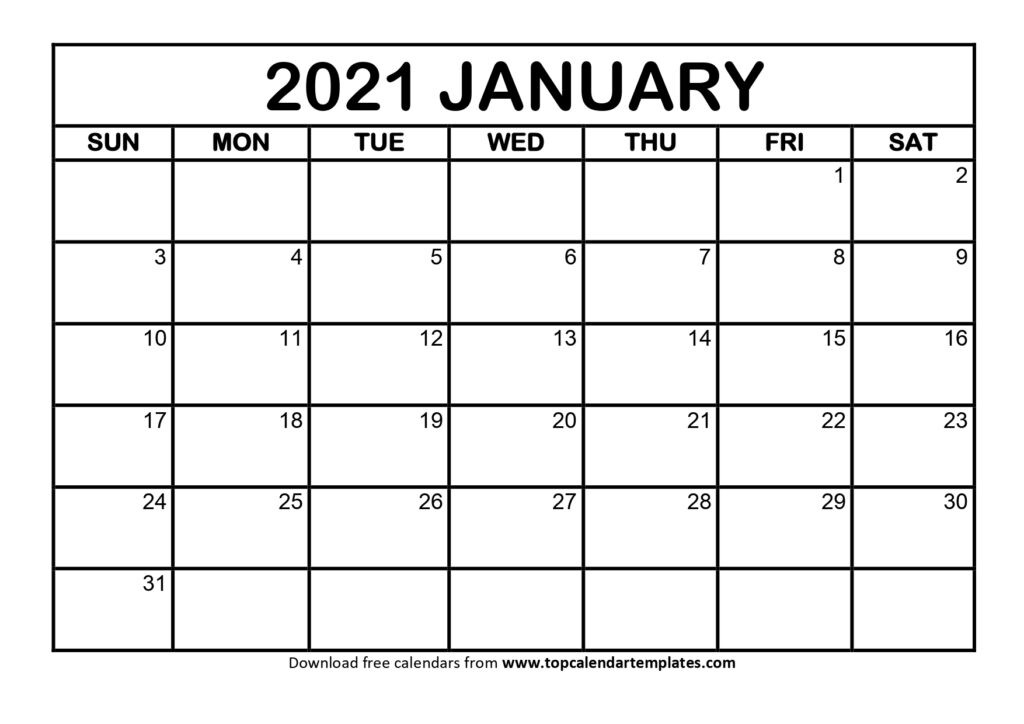 January 2021 Printable Calendar Template - Pdf, Word, Excel-Blank Monthly Calendar Printable 2021