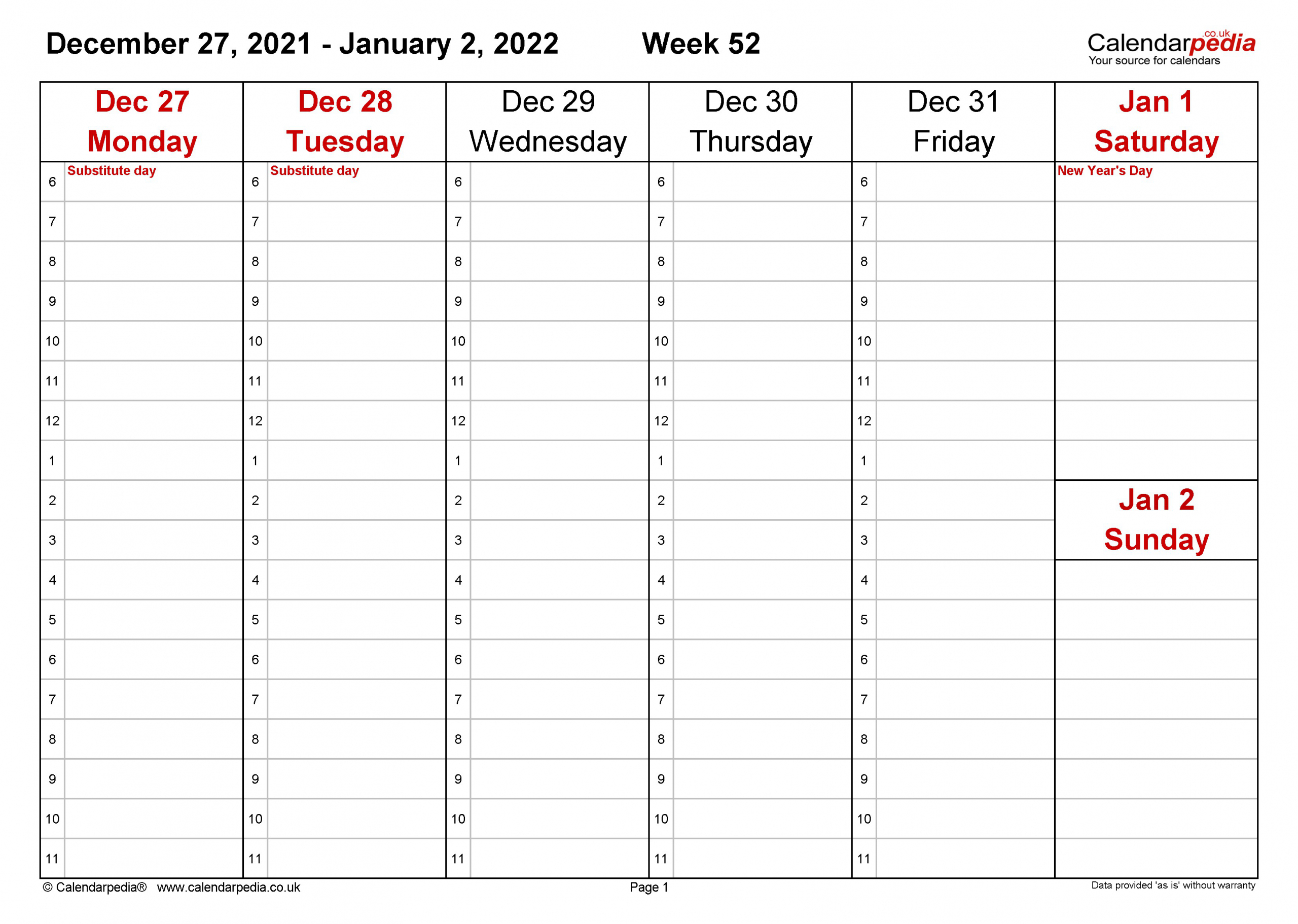 January 2021 Weekly Calendar | Printable Calendar Design-2021 Vacation Planner Excel