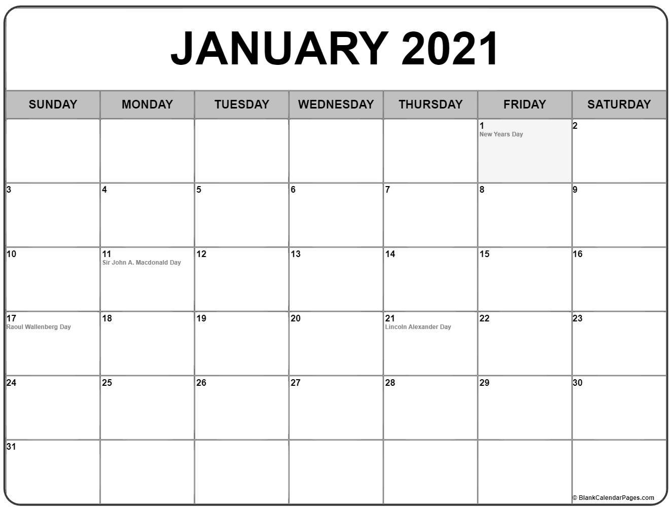 January 2021 With Holidays Calendar-2021 Vacation Schedule Template