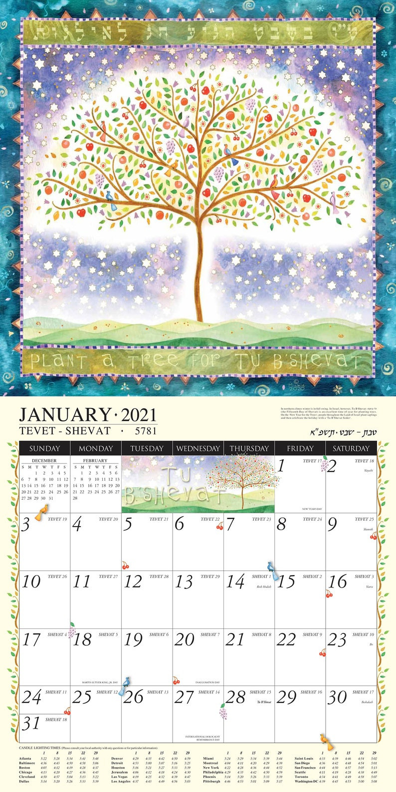 Jewish Art Calendar 2021 Mickie Caspi 16 Month Wall | Etsy-Jewish Holidays 2021 Calendar