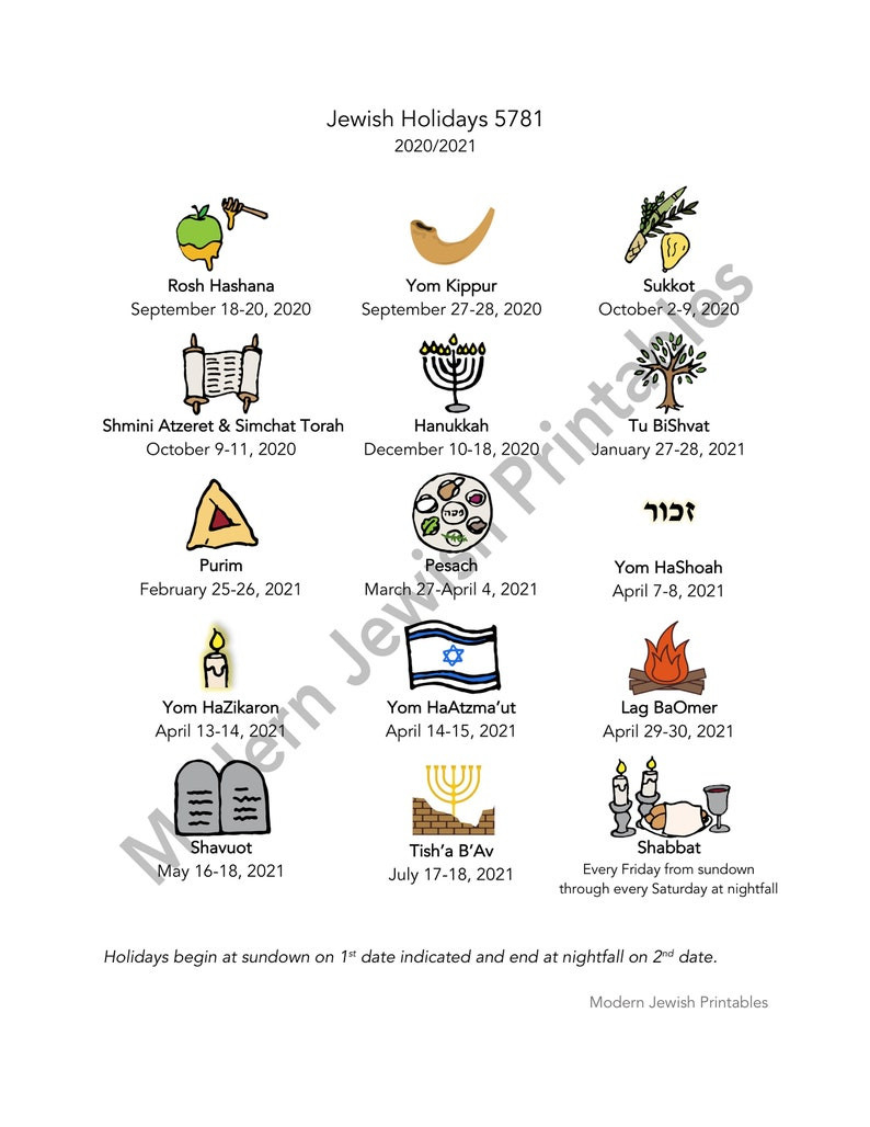 Jewish Holiday Calendar Printable For 5781 2020/2021 | Etsy-2021 Printable Calendar With Jewish Holidays Pdf