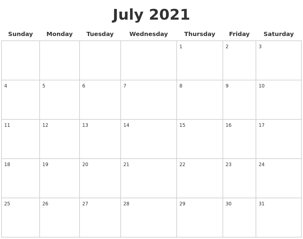 July 2021 Blank Calendar Pages-Day To Page Blank Calendar July 2021 Printable