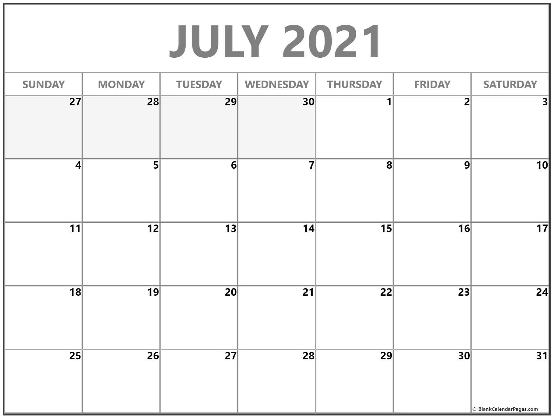 July 2021 Calendar | Free Printable Calendar Templates-Free Printable Calendars 2021 Monthly With Bills