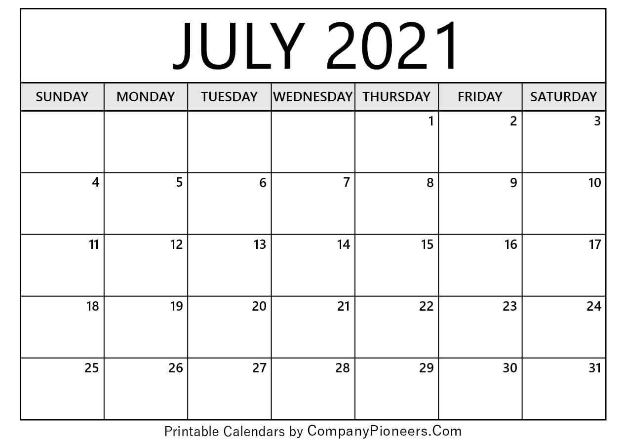 July 2021 Calendar Printable - Printable 2020 Calendars-Day To Page Blank Calendar July 2021 Printable
