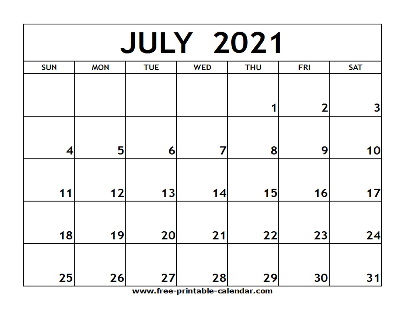 July 2021 Printable Calendar - Free-Printable-Calendar-Blank Fill In Calendar 2021