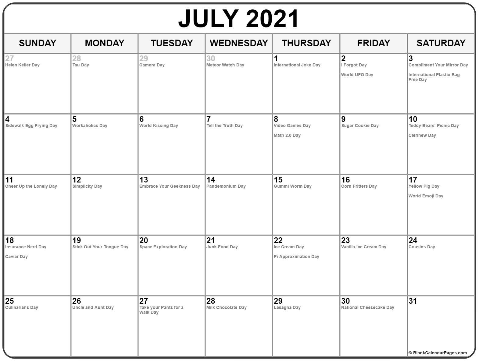 July 2021 With Holidays Calendar-Free Monthly 5 Day Schedules For 2021
