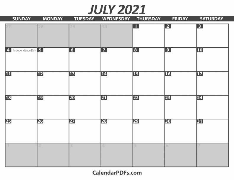 July Calendar 2021 Printable Pdf In 14 Different Colors-2021 Calendar Sun To Sat