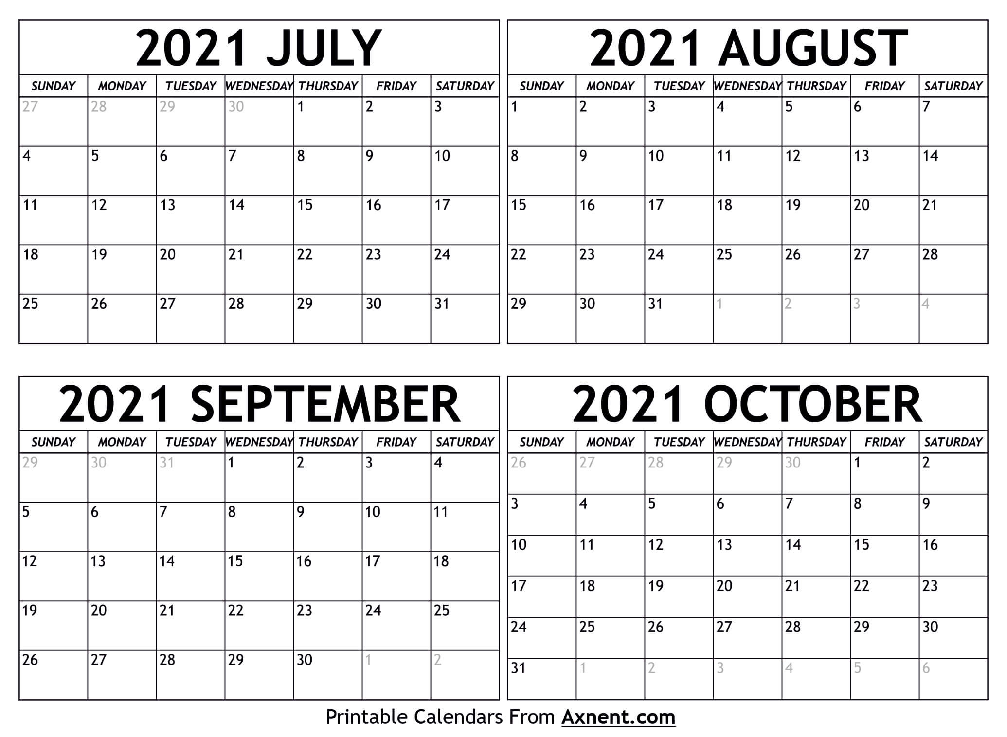 July To October 2021 Calendar Templates - Four Months-October 2021 Thru December 2021 Calendar