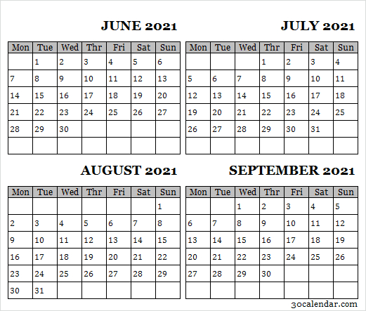 Jun To Sep 2021 Calendar Excel - June 2021 Calendar Editable-June 2021 Word Editable Calendar