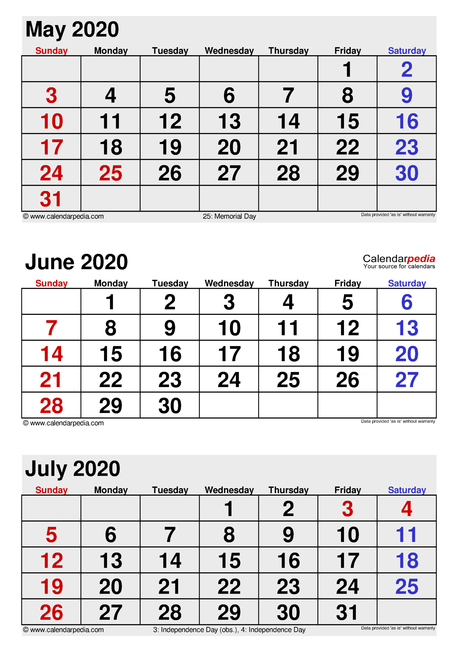 June 2020 Calendar | Templates For Word, Excel And Pdf-3 Month Calendar June-August 2021