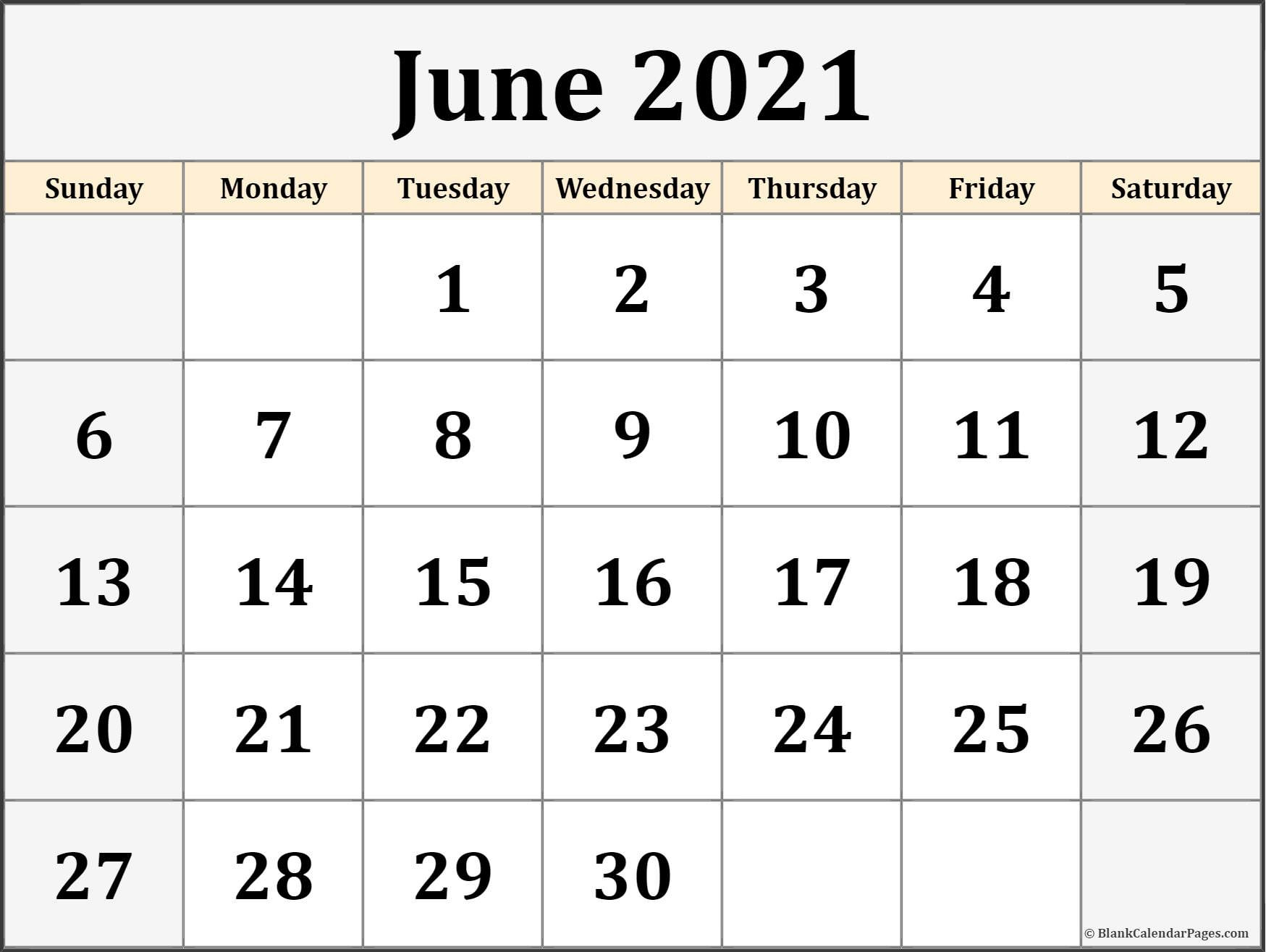 June 2021 Calendar | Free Printable Calendar Templates-Blank June Monthly Calendar Printable 2021 8X10