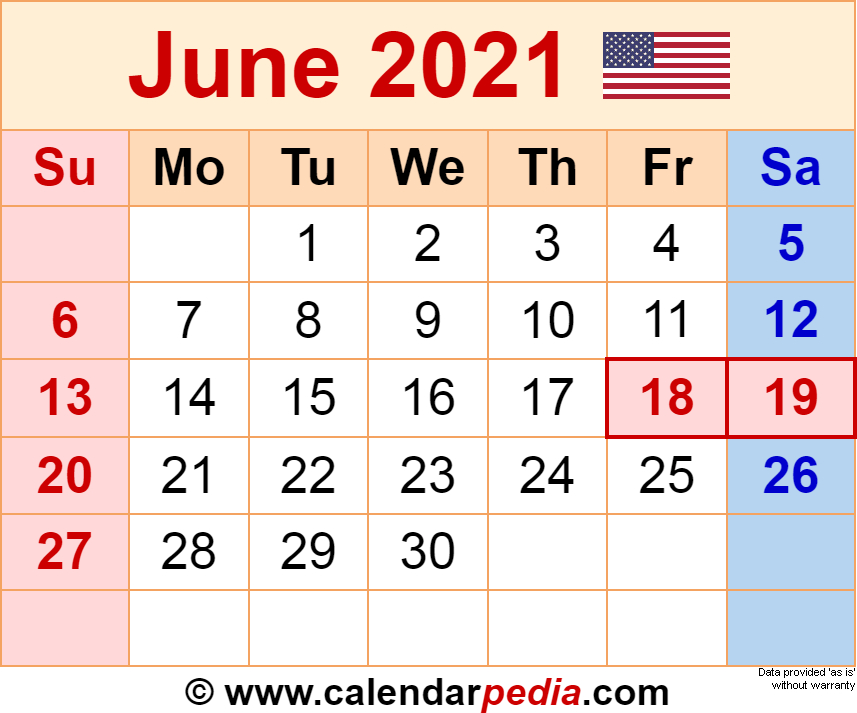 June 2021 Calendar | Templates For Word, Excel And Pdf-June 2021 Calendar Printable Template