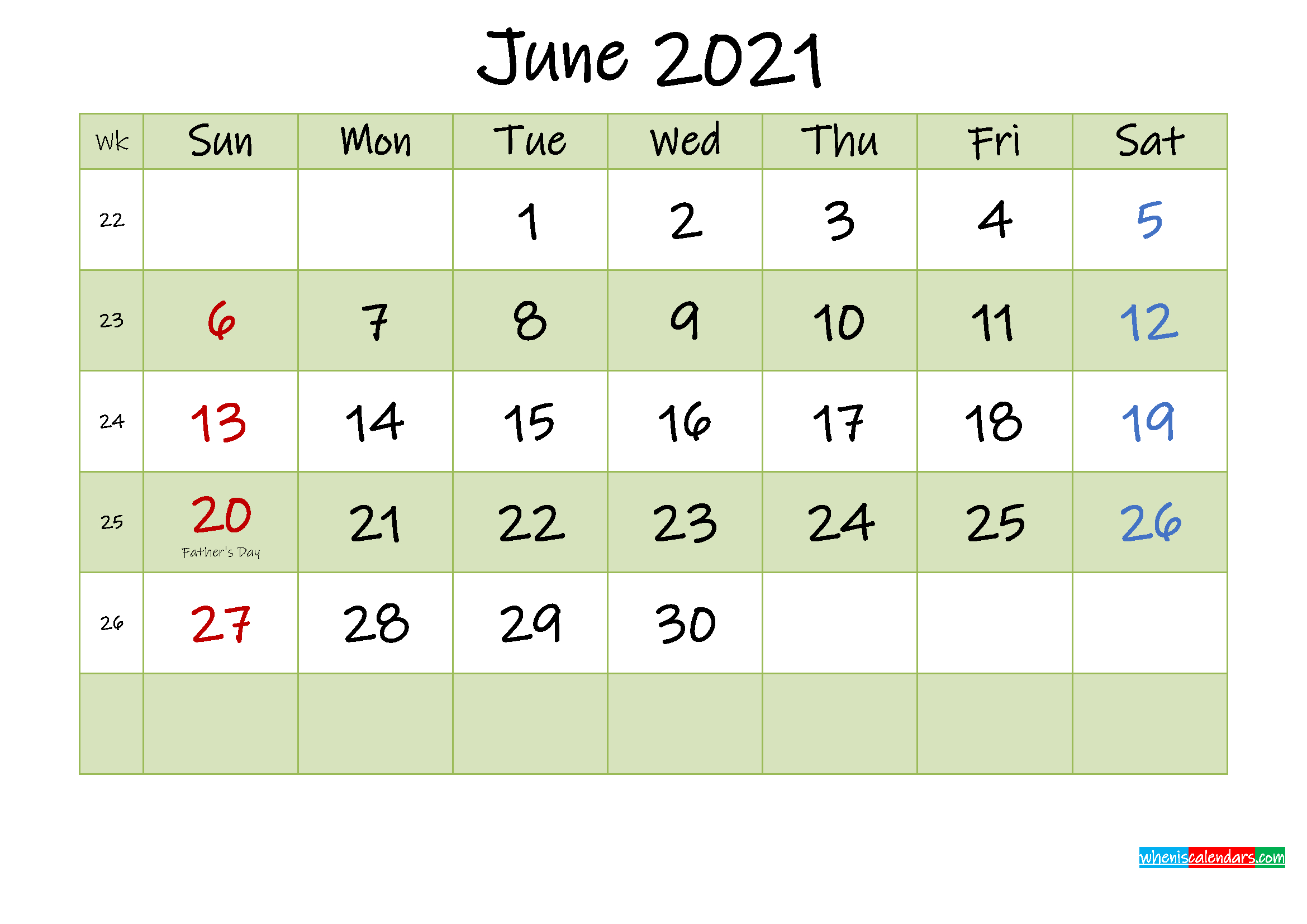 June 2021 Calendar With Holidays Printable - Template No-June 2021 Word Editable Calendar