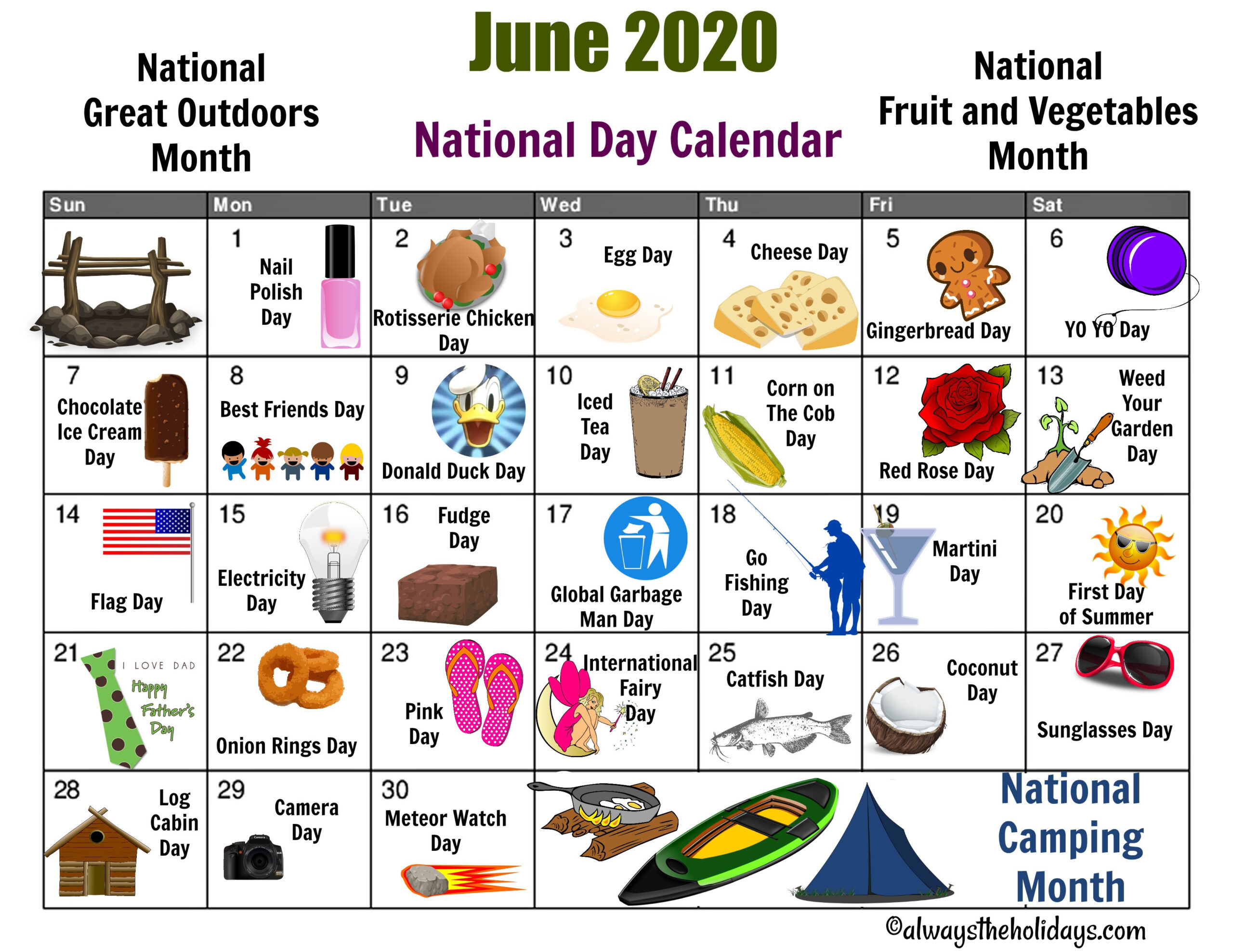 June National Day Calendar Printable - Father&#039;S Day-2021 National Food Holidays
