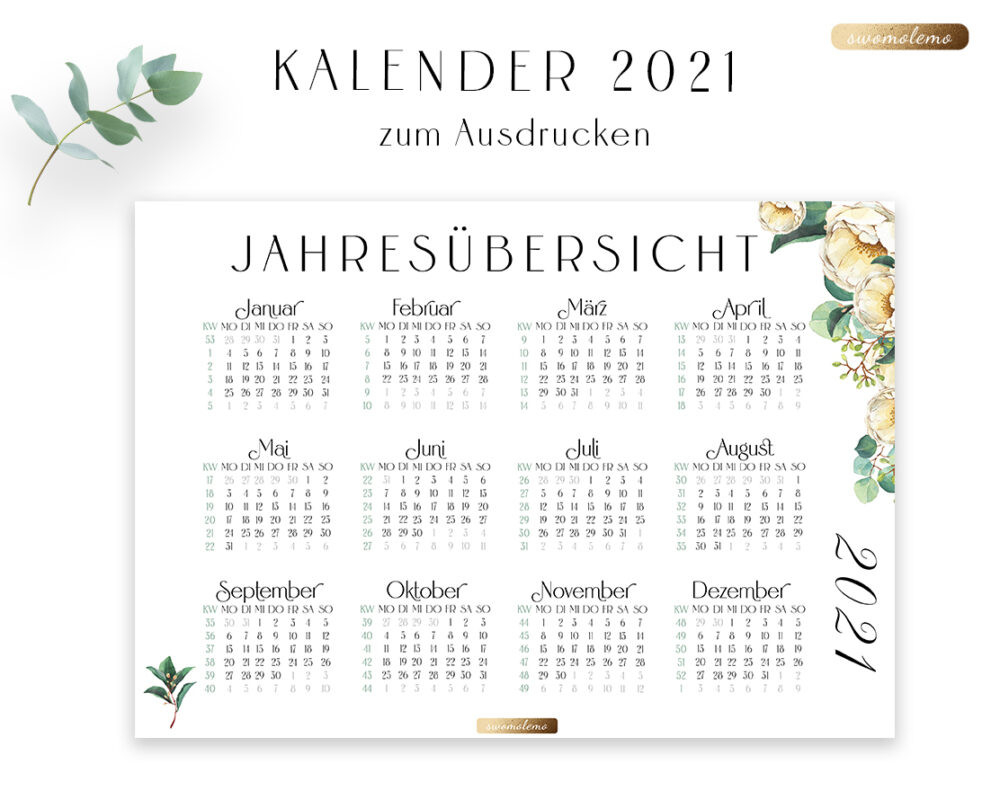 Kalender 2021 Zum Ausdrucken | Formate A2, A3, A4, A5-Kalender 2021 A5 Ausdrucken