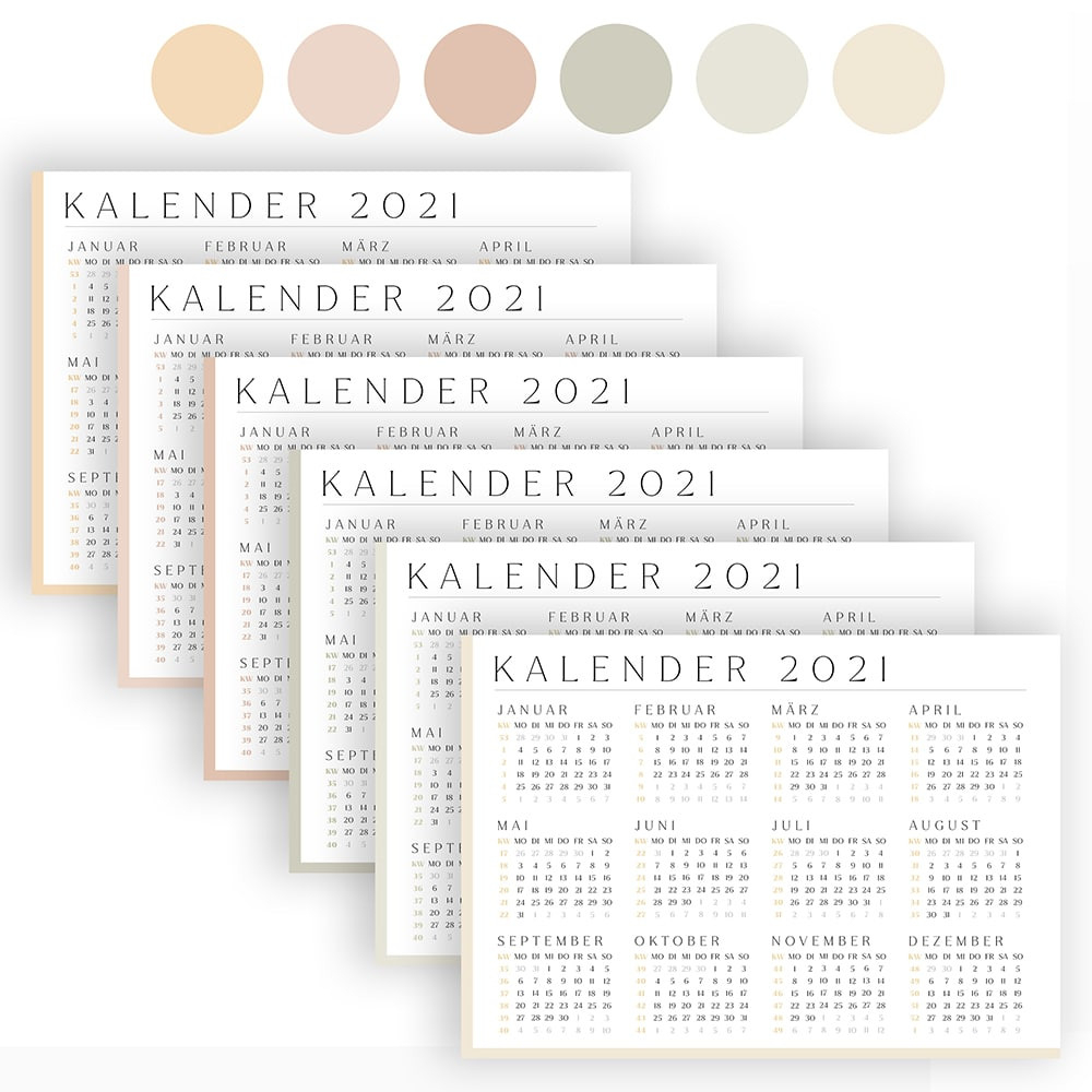 Kalender 2021 Zum Ausdrucken In 6 Farben - Größen A2, A3-Kalender 2021 A5 Ausdrucken