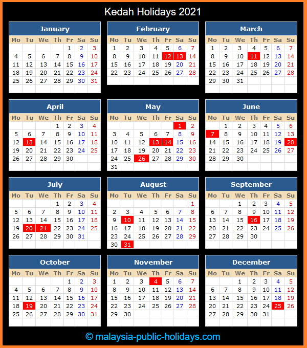 Kedah Holidays 2021-2021 Calendar With Holidays Uk