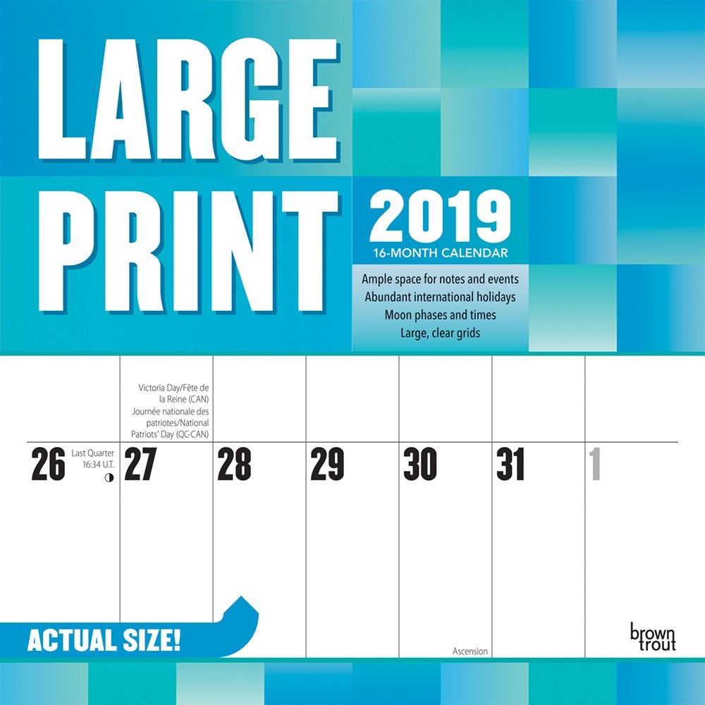 Large Print 2019 Square Wall Calendar-Free Printable Calendar Big Squares