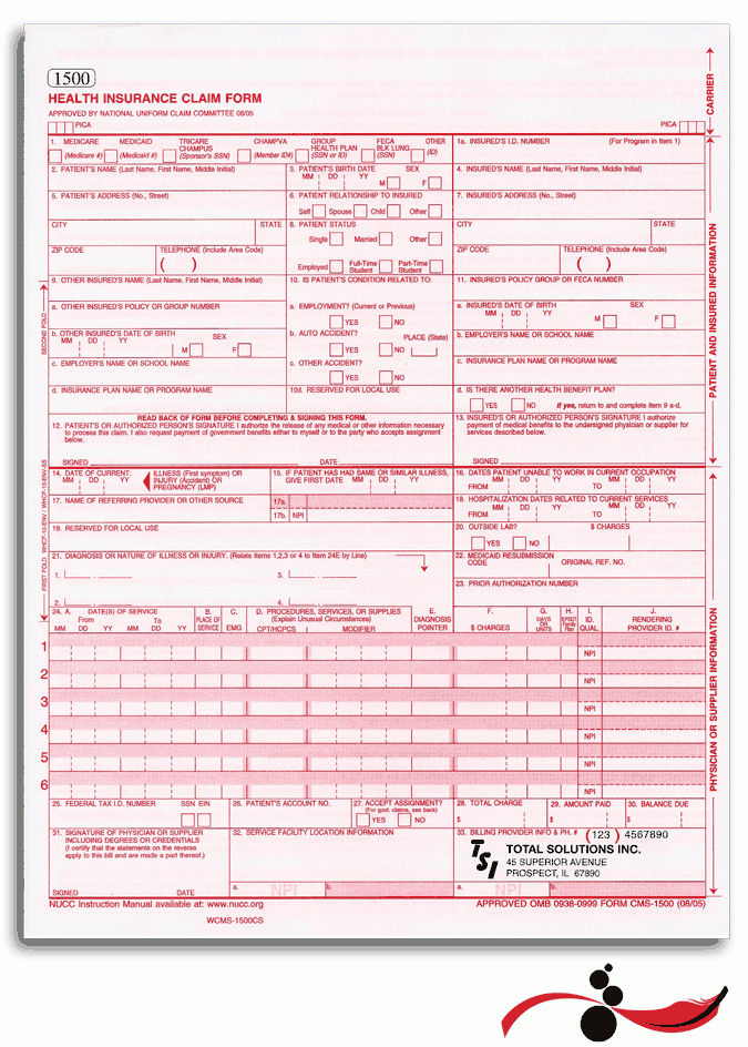 Laser Health Claim Form - Cms 1500 34Mm W/Barcode - 8-1/2-Blank Il W 9 Form 2021 Printable