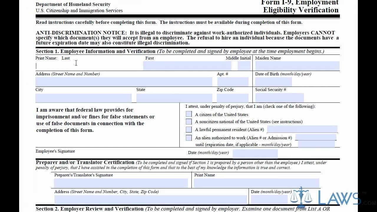 Blank I9 Form 2021 Calendar Template Printable 5482