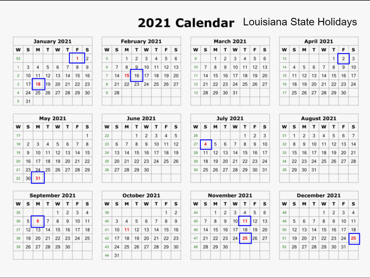Louisiana State Holidays 2021 - List Of Federal &amp; State-Printable List Of Holidays 2021