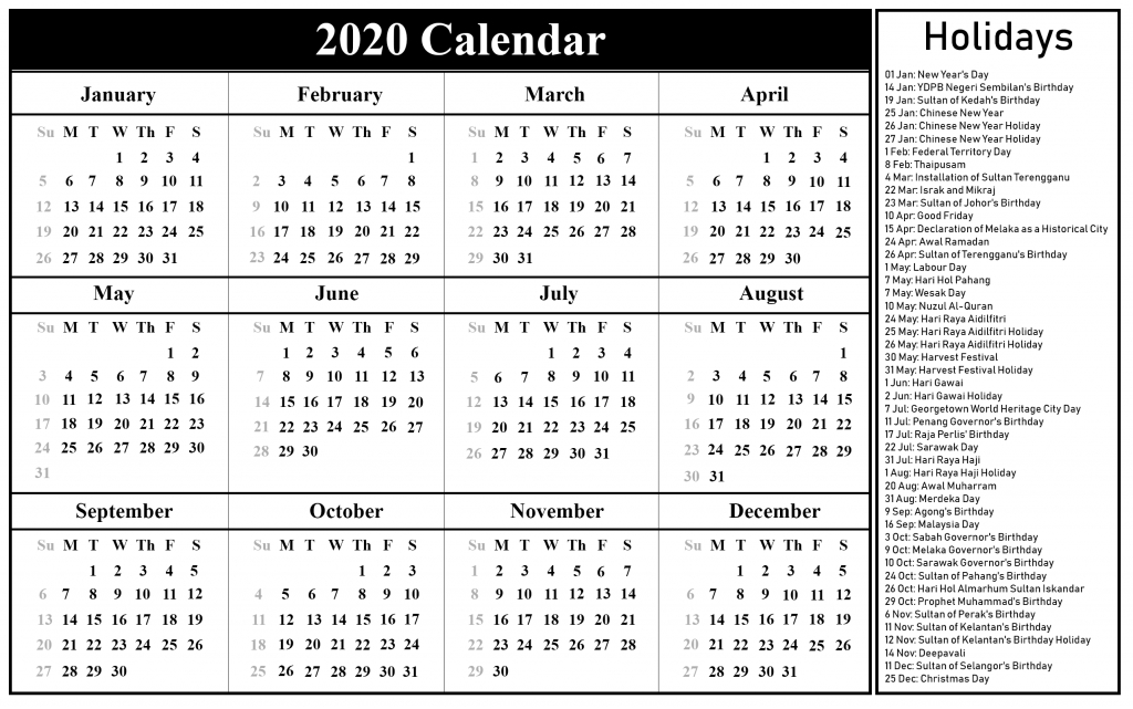 Malaysia Calendar 2020 Printable | Calendar Printables-International School Holidays 2021 Malaysia