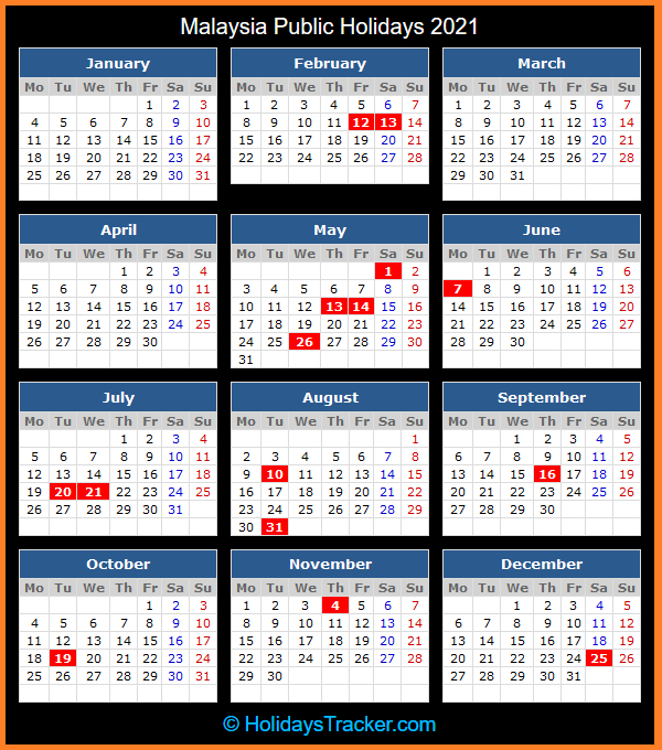 Malaysia Public Holidays 2021 - Holidays Tracker-2021 Vacation Calendar