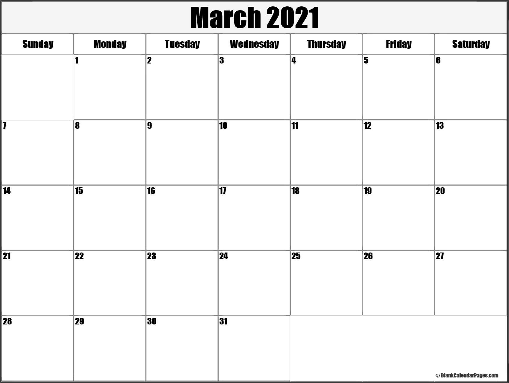 March 2021 Blank Calendar Collection.-Blank Calendar 2021 Printable Monthly