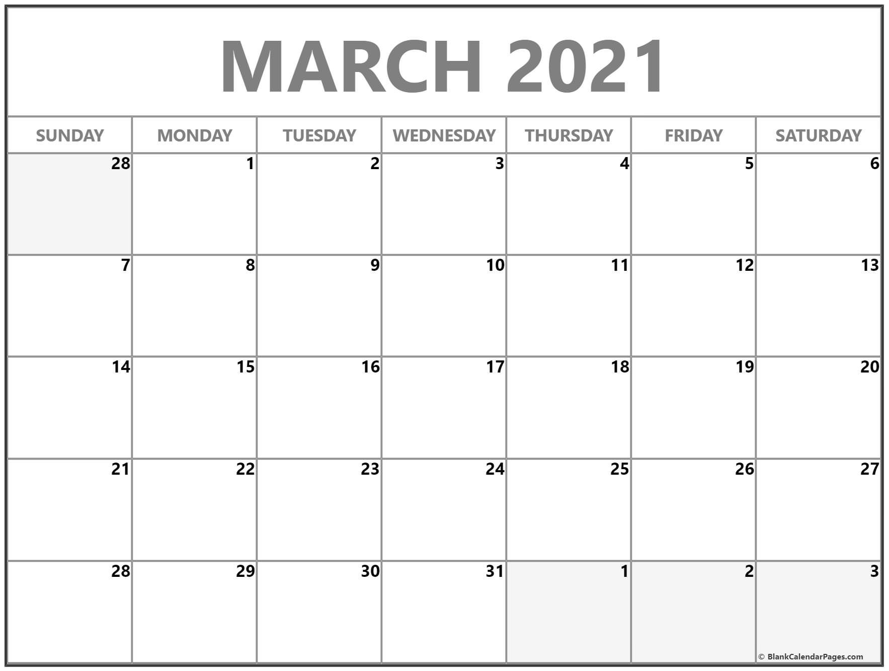 March 2021 Blank Calendar Collection.-March 2021 Calendar