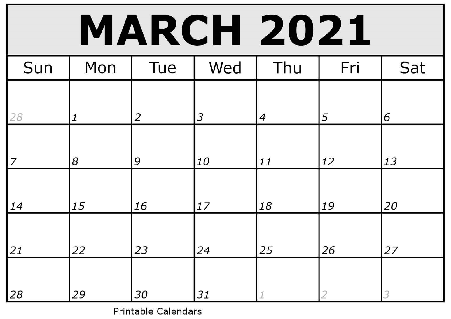 March 2021 Calendar Cute Pdf Template - Free Printable-National Food Day Calendar Printable 2021