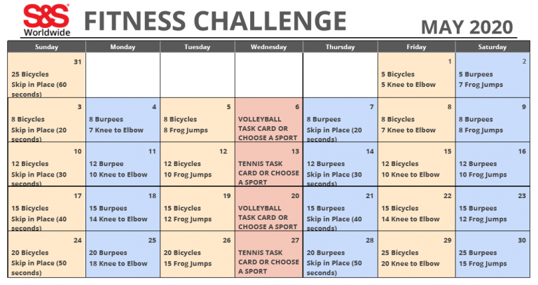 May 2020 Fitness Challenge Calendar - S&amp;S Blog-Monthly Wellness Calendar 2021