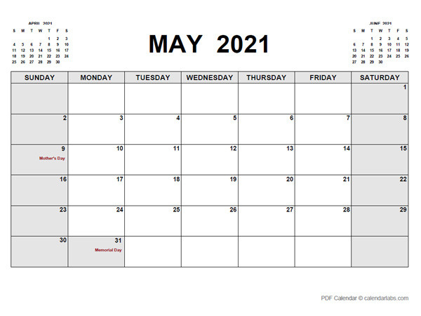 May 2021 Calendar | Calendarlabs-2021 Monthly Calendar Templates Qith Prior And Next Month