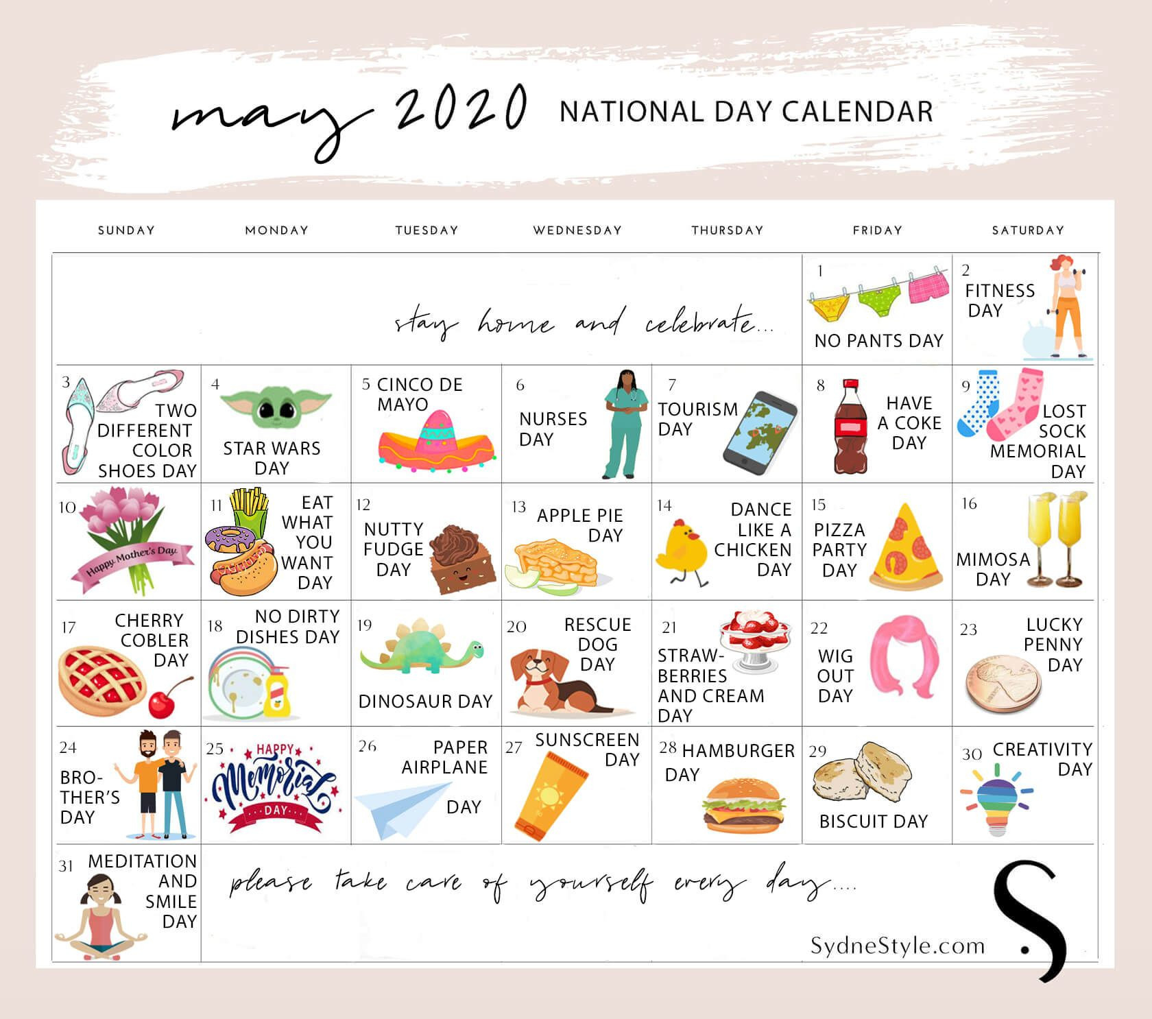 May National Days Calendar For 2020 | Sydne Style-National Food Holidays 2021 Printable