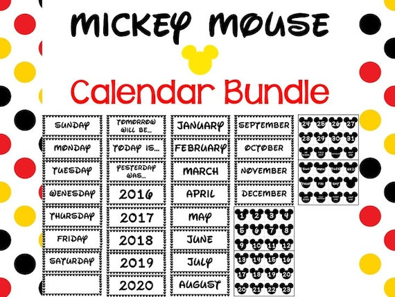 Mickey Mouse Calendar Classroom Decor Printable | Etsy-Mickey Mouse Calendar February 2021 Free