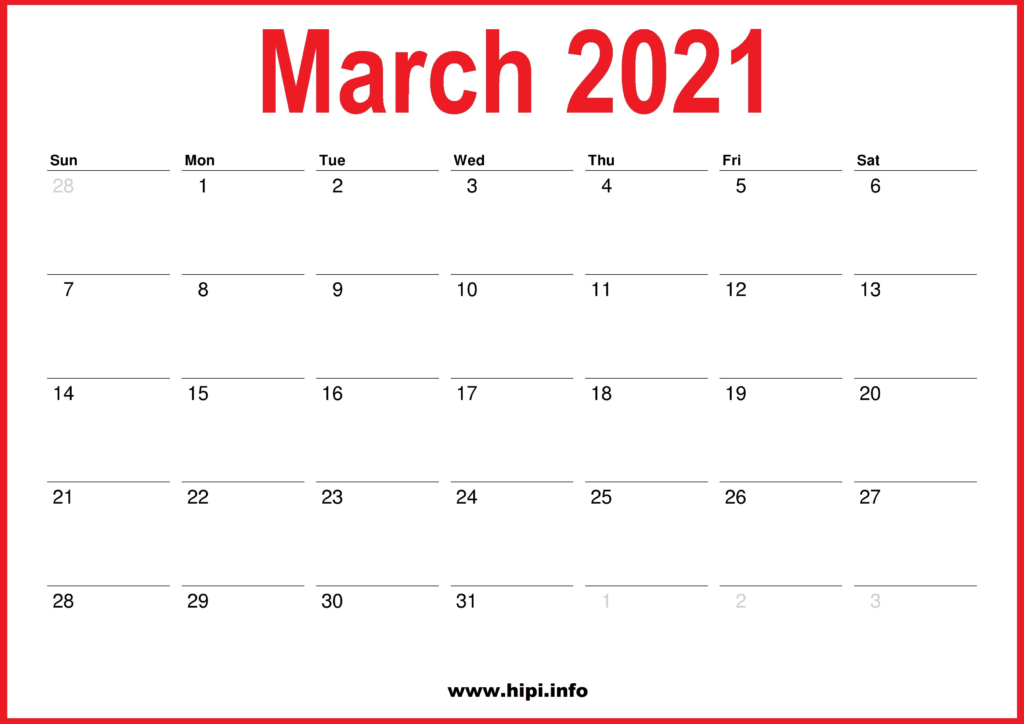 Monthly 2021 Calendars - Red, White - Hipi-2021 Two Page Monthly Calendar Printable Free