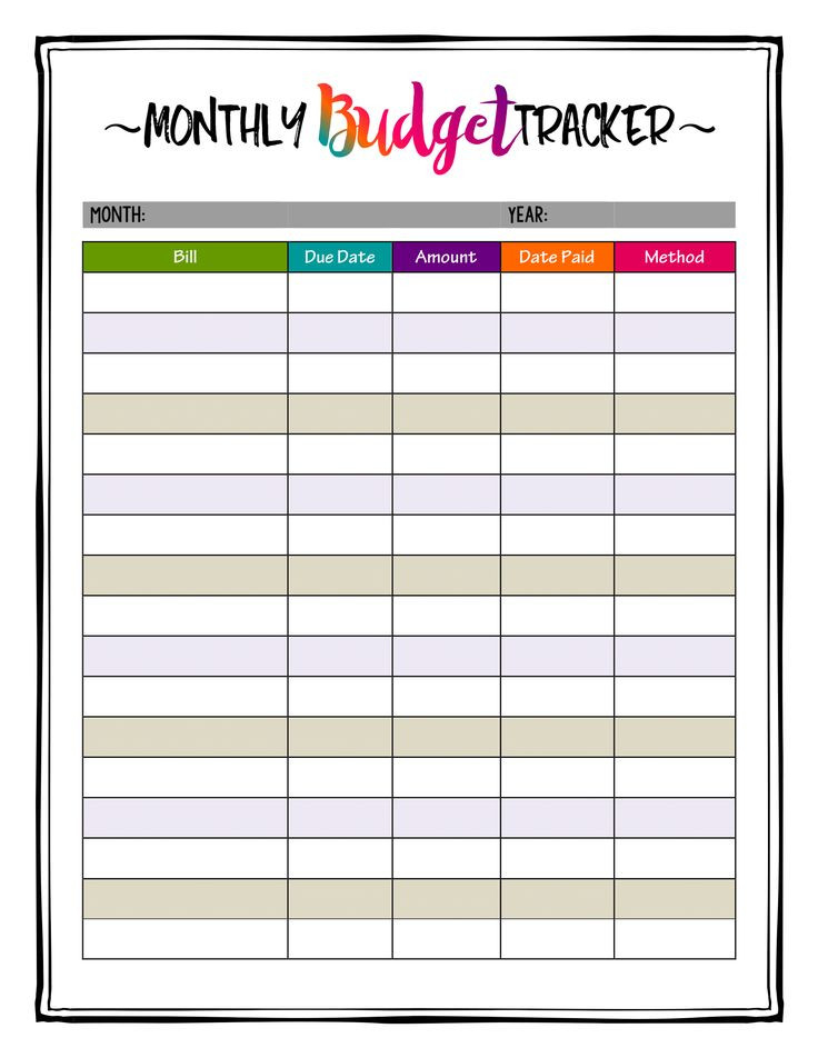 Monthly Budget Planner Printable Caribbean Crazy Color-2021 Monthly Bills