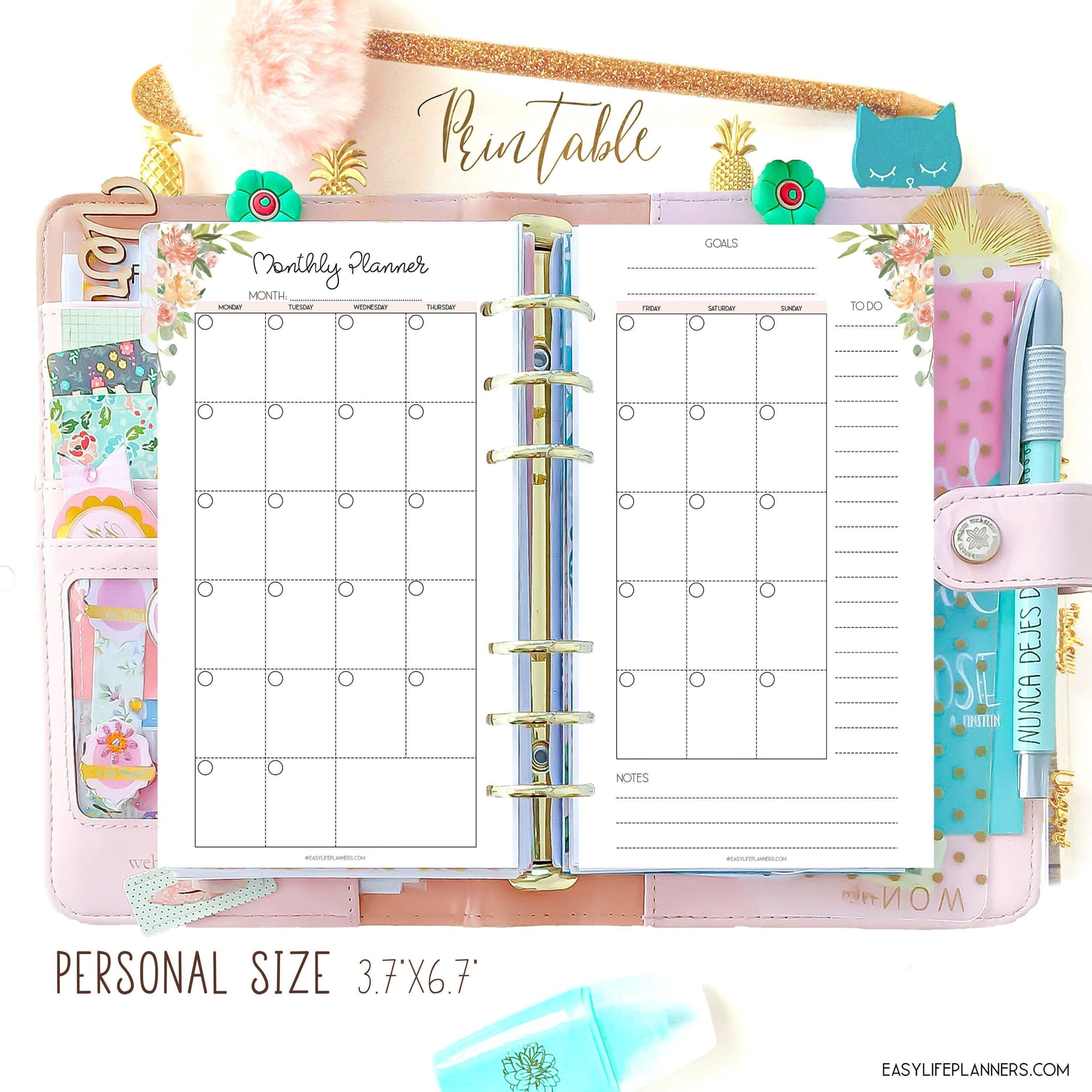 Monthly Planner 2021, Filofax Personal Refills, Month On-2021 Printable Monthly 2 Page Planner