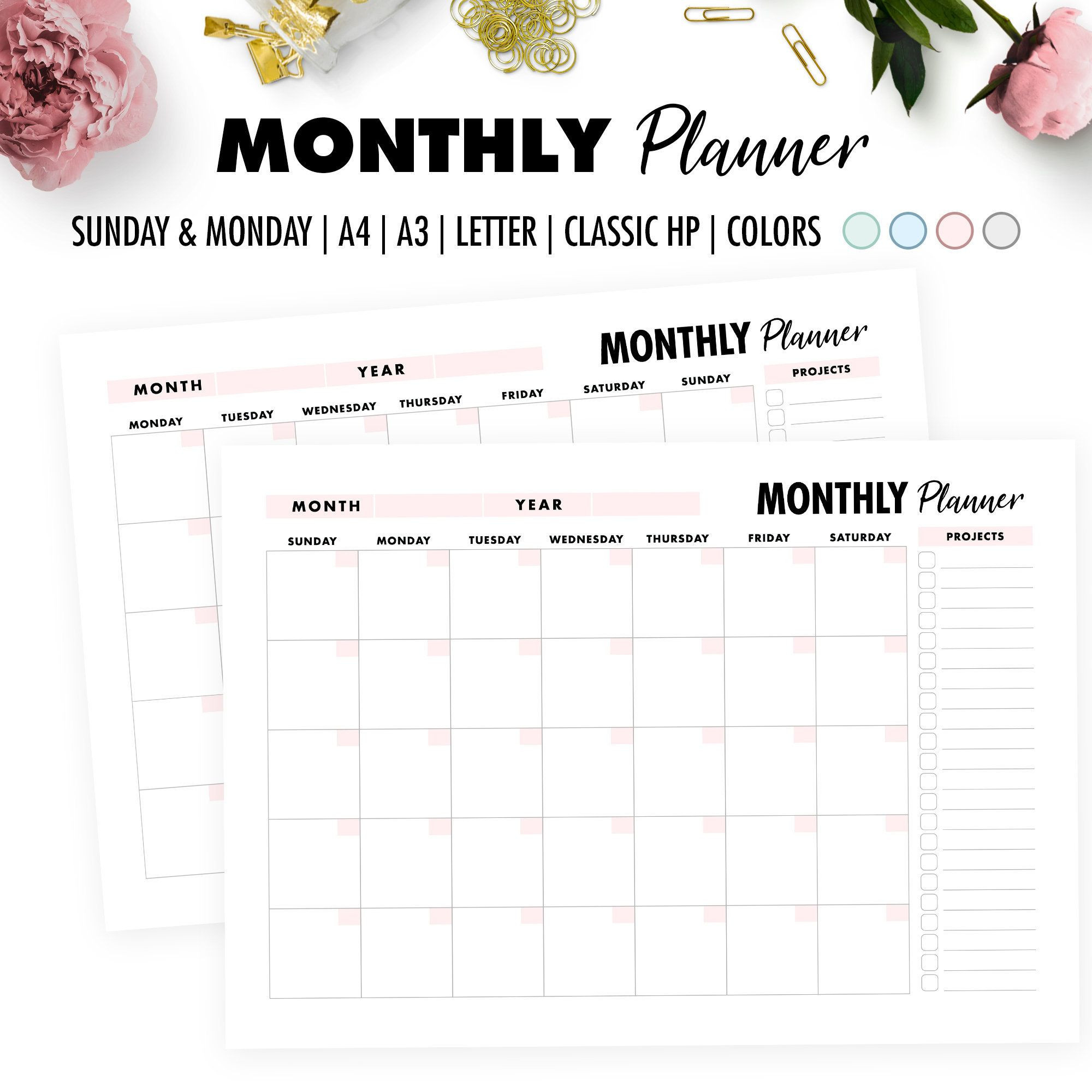 Monthly Planner Undated Month On Two Pages Printable-Monthly Calendar Printable 2021 A3