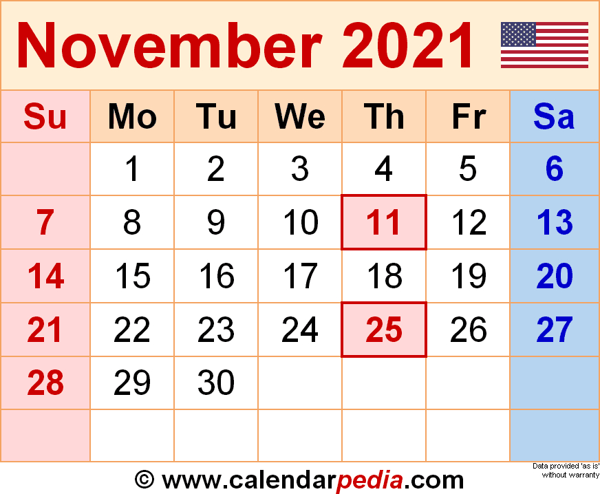 November 2021 Calendar | Templates For Word, Excel And Pdf-November 2021 Blank Calendar