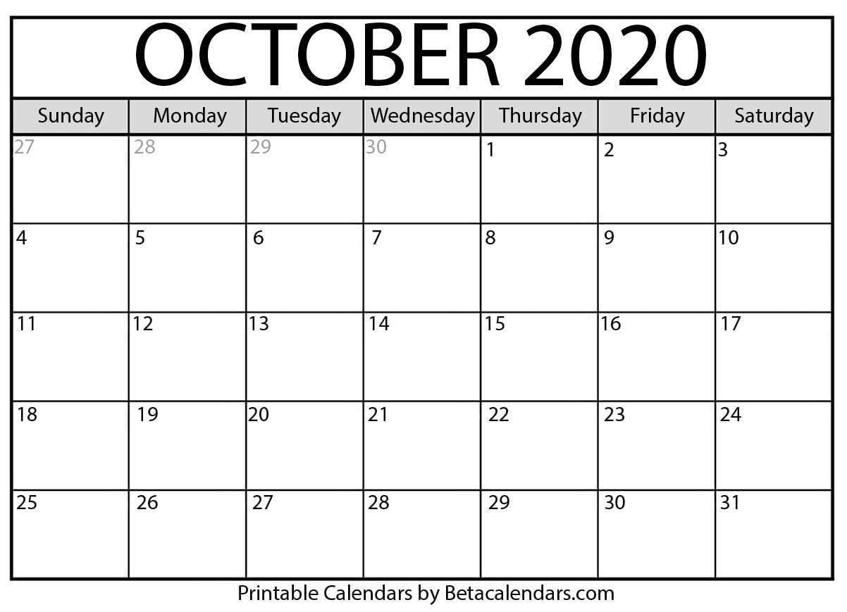 October 2020 Calendar | Blank Printable Monthly Calendars-Printable Calendars By Beta Calendars 2021
